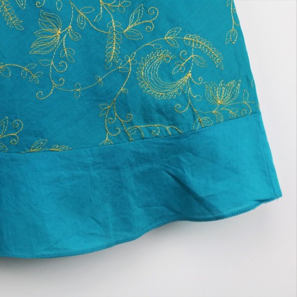 Turquoise A-Line Mini Skirt With Gold Embroidery - Picture 6 of 8